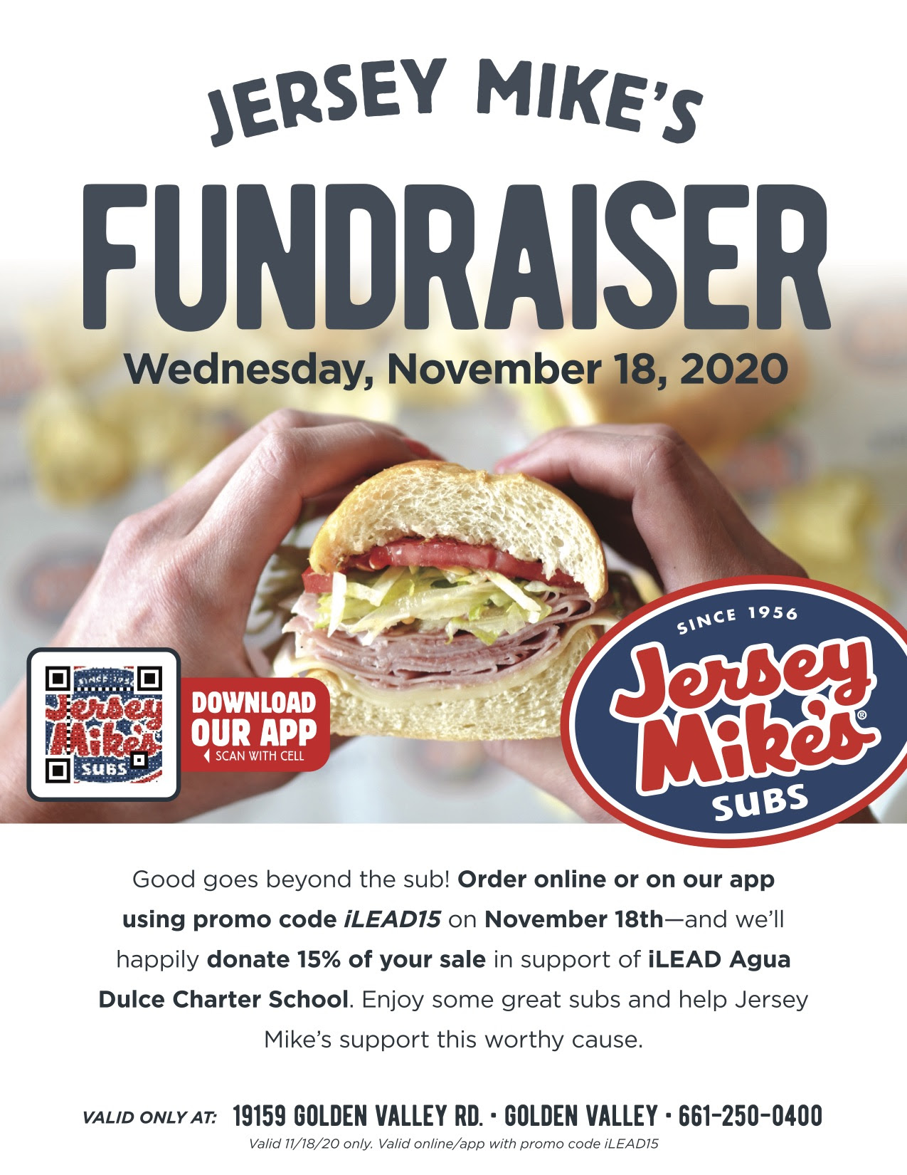 Jersey Mike's Dine-Out Fundraiser: Wednesday, November 18 - iLEAD Agua