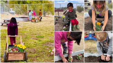 iLEAD Agua Dulce learners plant flowers in garden