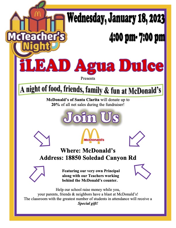 McDonald's McTeacher Night flyer in English