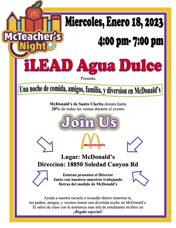 McDonald's McTeacher Night flyer in Spanish