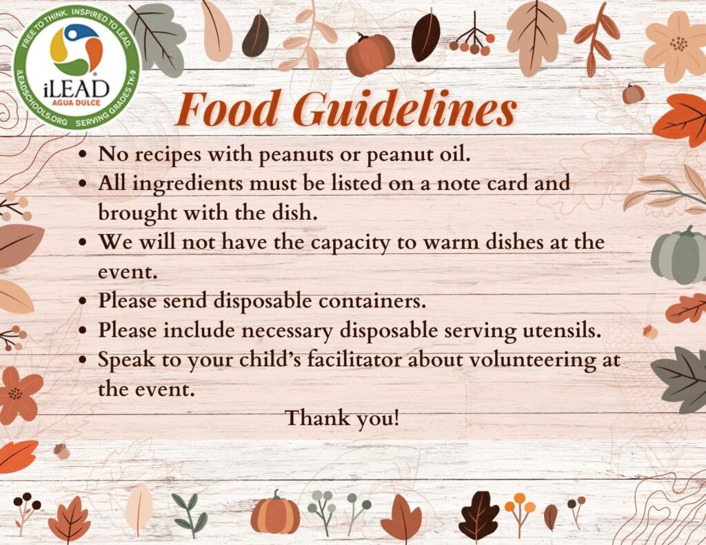 Celebration of Gratitude Food Guidelines