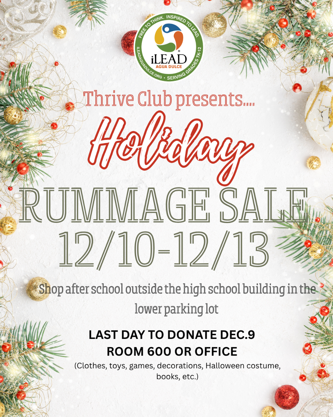 iLEAD Agua Dulce Thrive Club Holiday Rummage Sale 2025